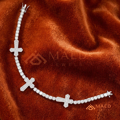 Multi-Cross Iced Tennis Bracelet – Sterling Silver, Gold & Rose Gold