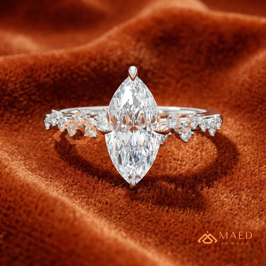 Vintage Marquise Cut Engagement Ring | Cluster Vine Band in 14K Gold, Rose Gold & Sterling Silver
