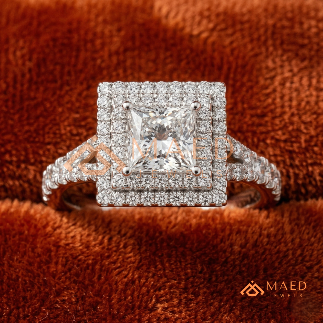 Vintage Oval Cut Geometric Shield Ring | Marquise & Round Pavé Chevron Band