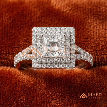 Vintage Oval Cut Geometric Shield Ring | Marquise & Round Pavé Chevron Band