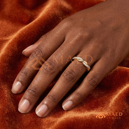Half-Pavé Twisted Vine Diamond Wedding Band | Interlocking Infinity Wave Ring in Silver, 14K Gold, & Rose Gold