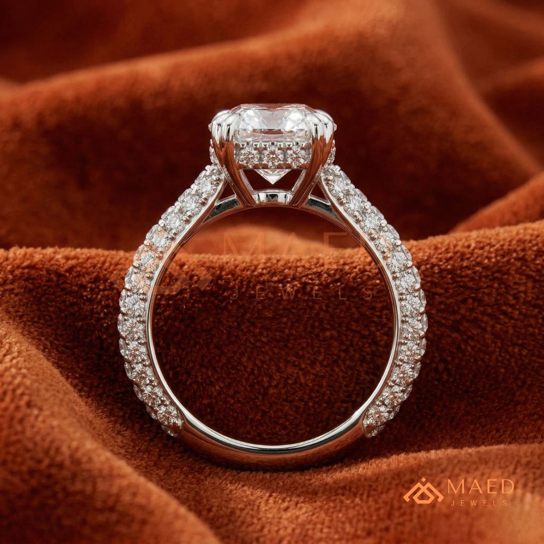 Nature-Inspired Radiant Cut Three-Stone Engagement Ring with Thorn Band in Silver, 14K Gold & Rose Gold
