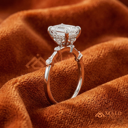 Asscher Cut Engagement Ring with Accent Stones | Vintage Art Deco Promise Ring | 14K Gold, Rose Gold & Sterling Silver