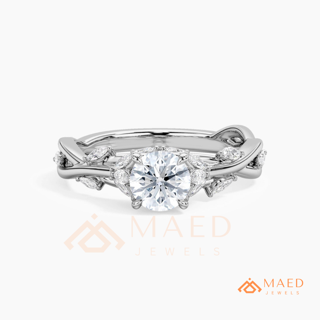Nature Inspired Twisted Vine Engagement Ring in 14K Gold, Rose Gold & Silver