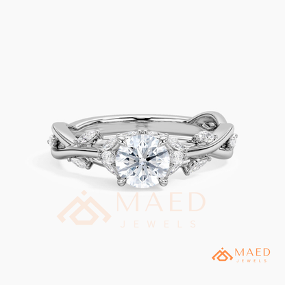 Nature Inspired Twisted Vine Engagement Ring in 14K Gold, Rose Gold & Silver