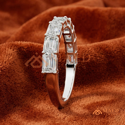 7-Stone Emerald Cut Diamond Wedding Band in Silver, 14K Yellow & Rose Gold