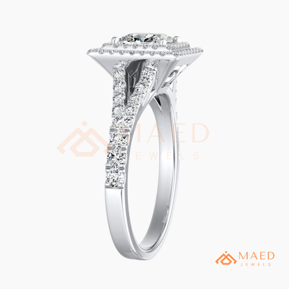 Vintage Oval Cut Geometric Shield Ring | Marquise & Round Pavé Chevron Band