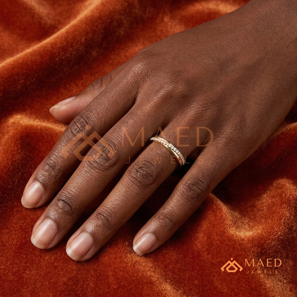 Scattered Baguette & Round Cut Diamond Wedding Band | Mosaic Cluster Anniversary Ring in Silver, 14K Gold, & Rose Gold