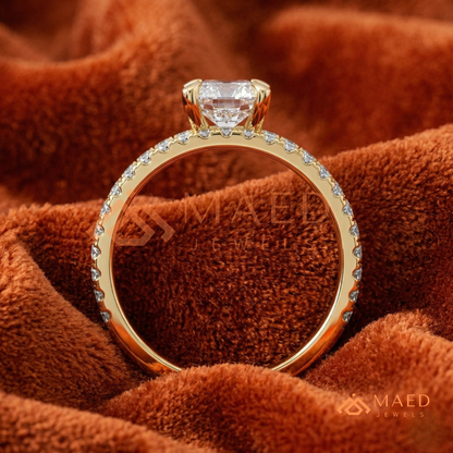 Radiant Cut Double Band Engagement Ring | Floating Open Spacer Pavé Cuff