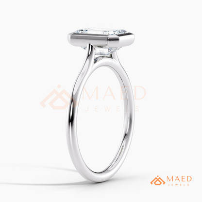 Modern Emerald Cut Solitaire Bezel Engagement Ring in Silver, 14K Gold & Rose Gold