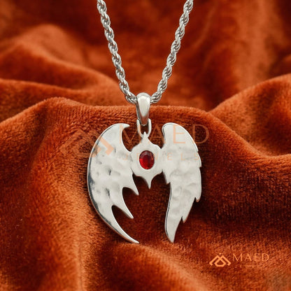 The Dark Angel Wing Pendant | Red Garnet Gothic Statement Necklace