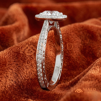Vintage Milgrain Halo Diamond Simulant Ring in 14K Yellow Gold, Rose Gold & Silver
