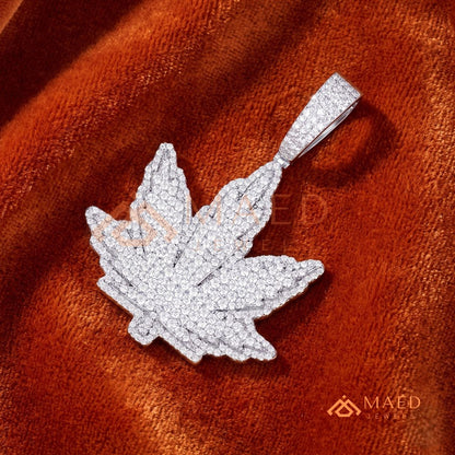 Iced Out Leaf Diamond Pendant | 14K Gold, Rose Gold & Sterling Silver