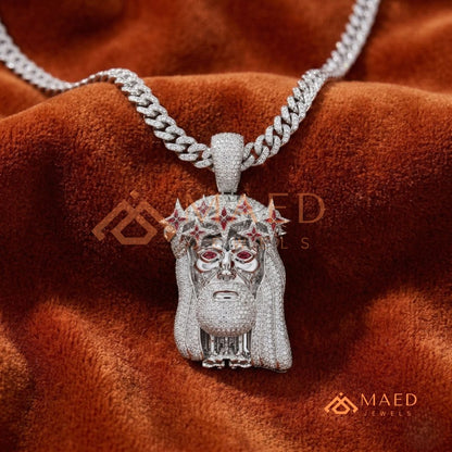 Fully Flooded Jesus Head Statement Charm – Crown of Thorns Hip Hop Pendant