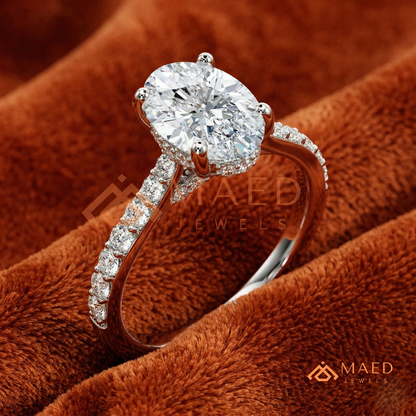 Oval Cut Moissanite Engagement Ring | 14K Gold, Rose Gold & Silver Pave Band