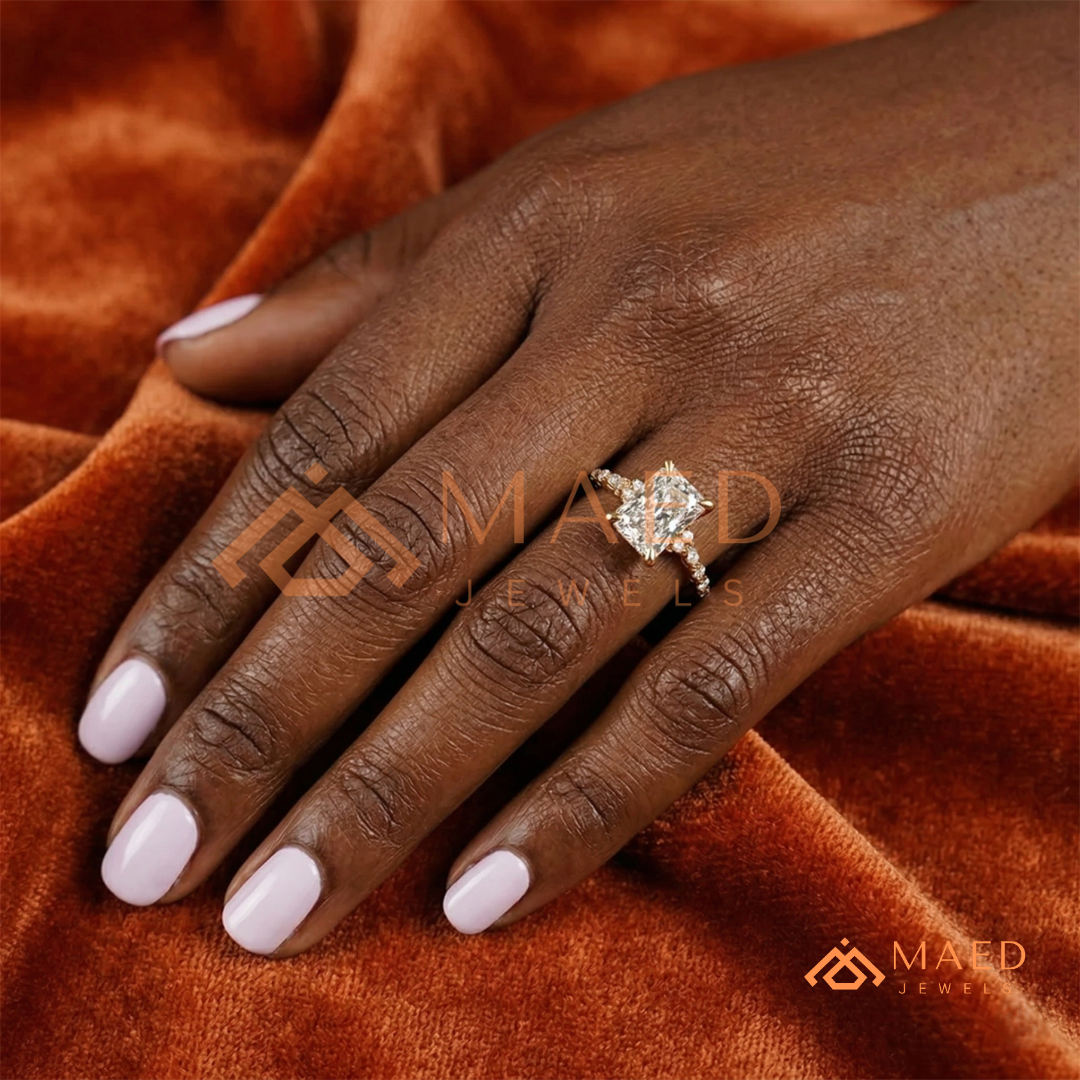 Radiant Cut Engagement Ring | Marquise & Round Cluster Band in 14K Gold, Rose Gold & Sterling Silver