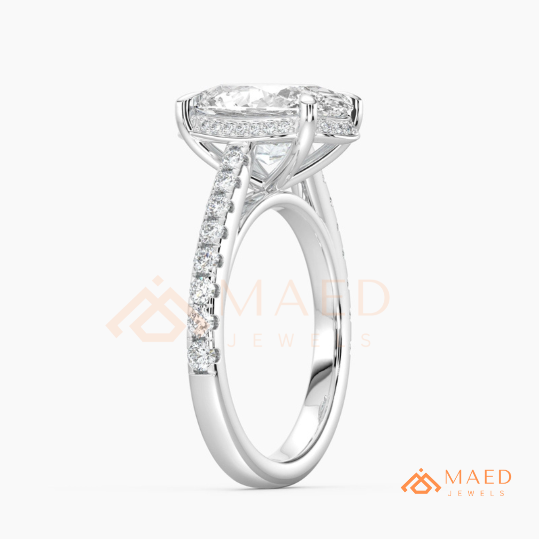 Oval Cut Hidden Halo Engagement Ring | Pavé Band in 14k Gold, Rose Gold & Silver