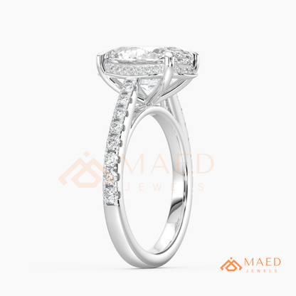 Oval Cut Hidden Halo Engagement Ring | Pavé Band in 14k Gold, Rose Gold & Silver