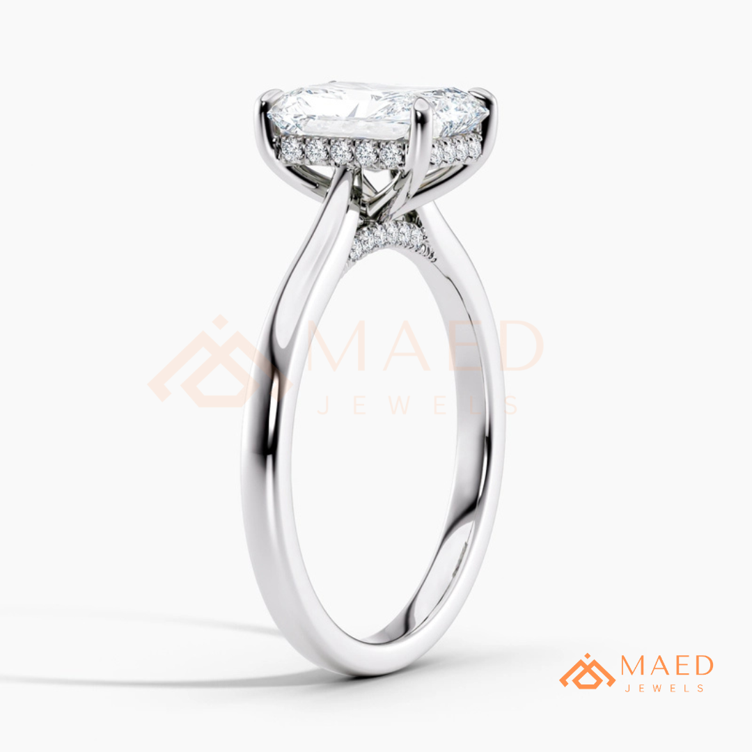 Radiant Cut Engagement Ring with Pear Side Stones | 14k Gold, Rose Gold & Silver