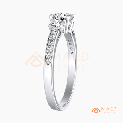 Round Cut 3-Stone Engagement Ring in 14K Gold, Rose Gold & Silver | Classic Three Stone Pave Moissanite Ring for Women