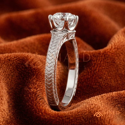 Heirloom Wheat Pattern Round Cut Ring in 14K Yellow Gold, Rose Gold & Sterling Silver