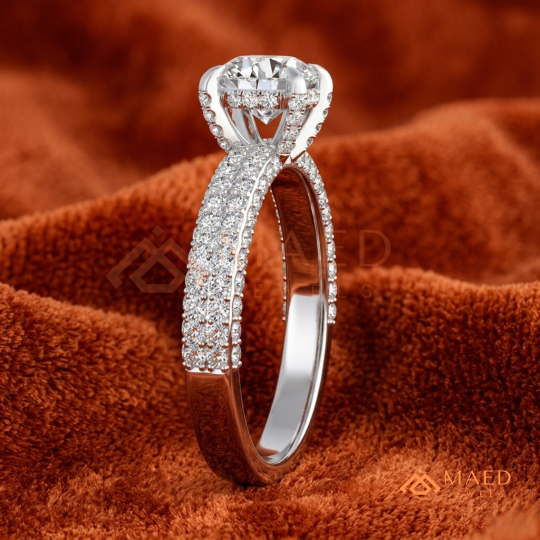 Marquise Cut Solitaire Pave Engagement Ring - Sterling Silver, 14K Gold, or 14K Rose Gold