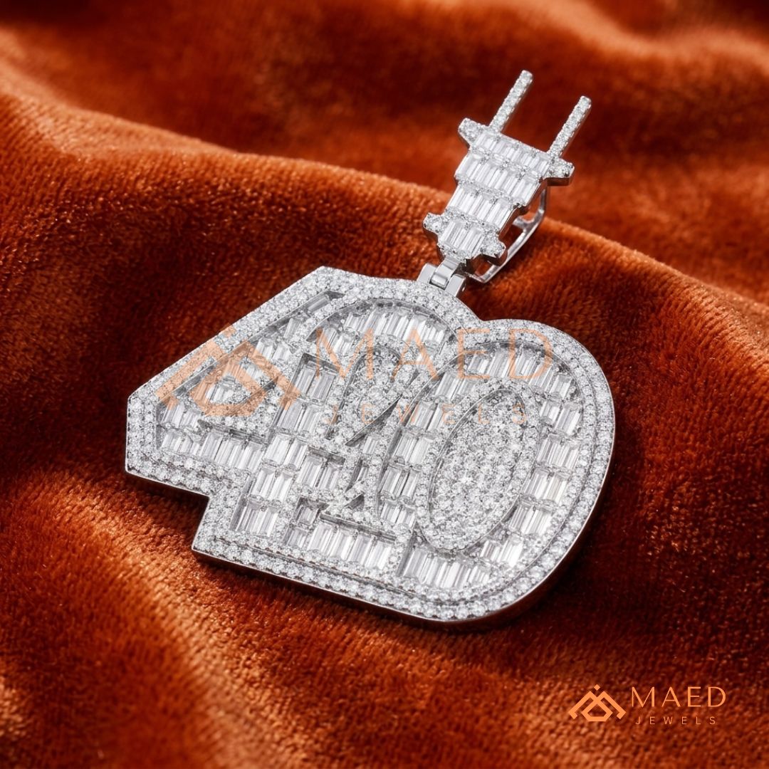 Baguette Diamond 420 Statement Pendant with Electrical Plug Bail