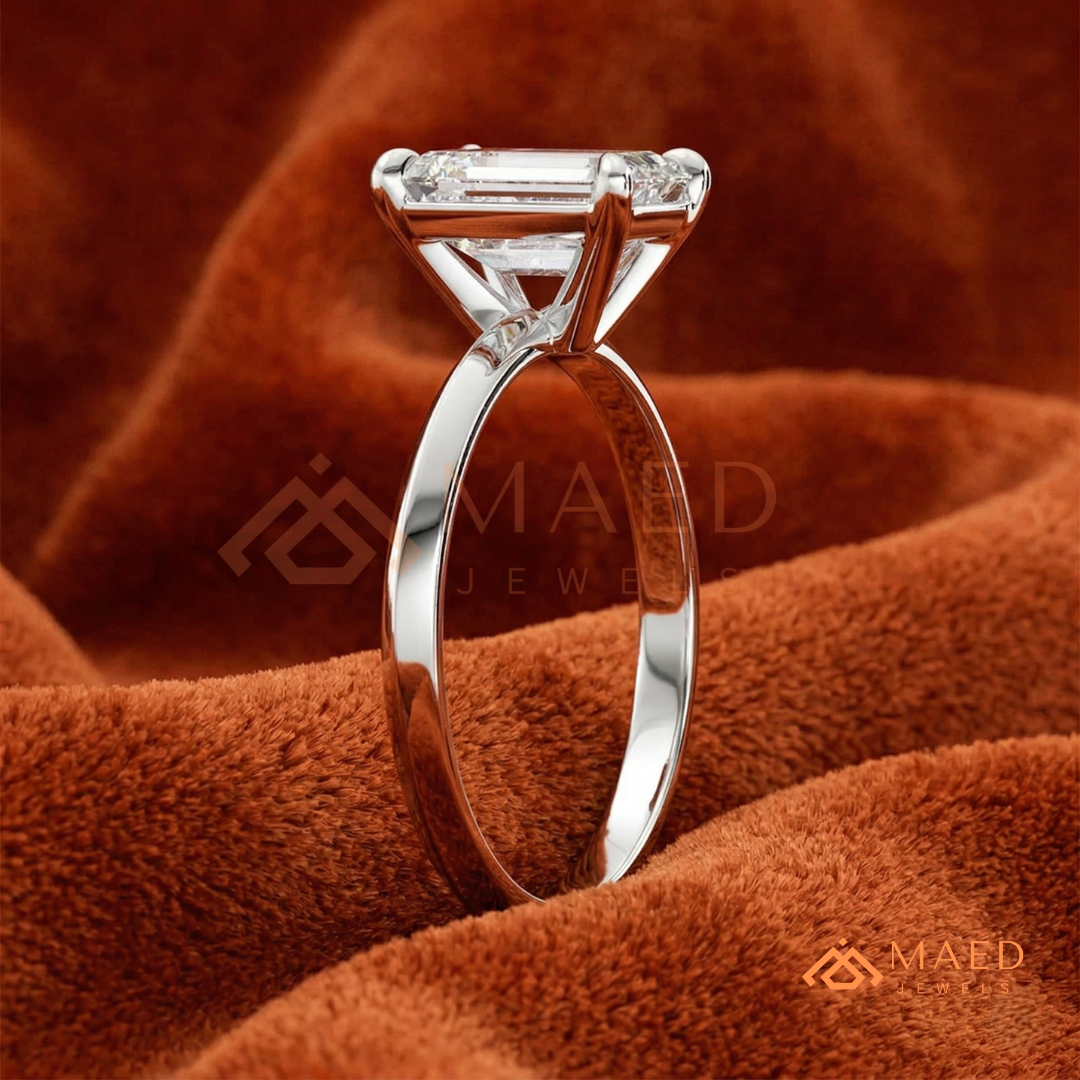 Classic Emerald Cut Solitaire Engagement Ring with Knife-Edge Band in Silver, 14K Gold & Rose Gold