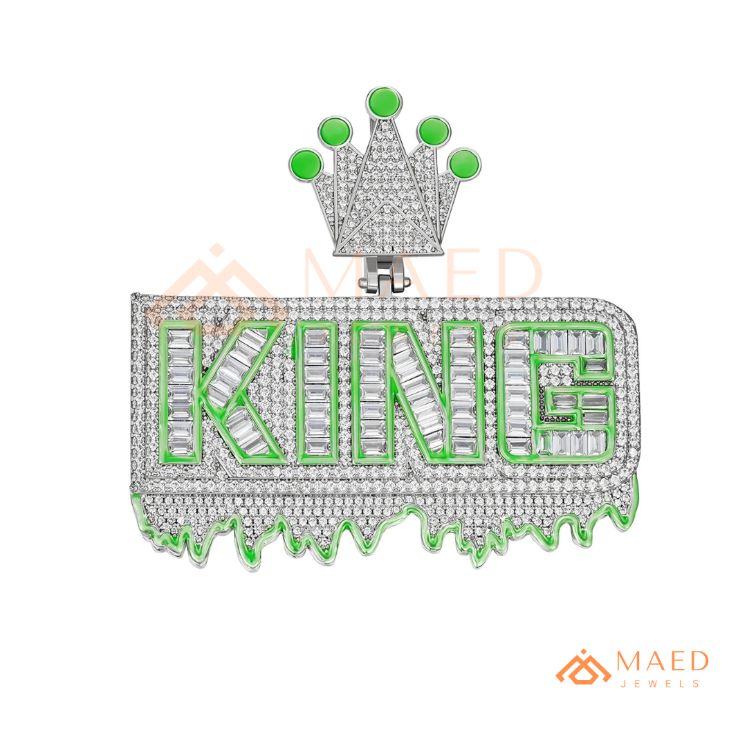 "King" Drip Statement Pendant –  14K Gold, Rose Gold & Sterling Silver with Hand-Set VVS Stones & Enamel Accents