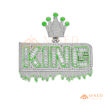 "King" Drip Statement Pendant –  14K Gold, Rose Gold & Sterling Silver with Hand-Set VVS Stones & Enamel Accents