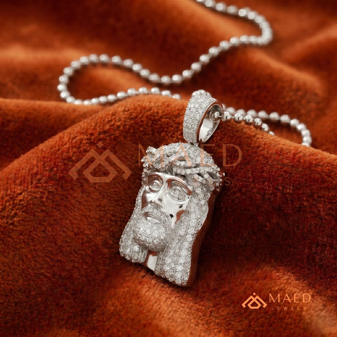 Iced Out Jesus Piece Pendant Necklace in Sterling Silver & 14K Gold