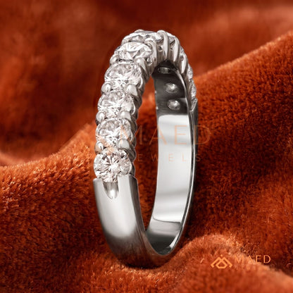 5-Stone Mixed Cut Diamond Wedding Band | East-West Emerald & Round Cut Ring in Silver, 14K Gold, & Rose Gold