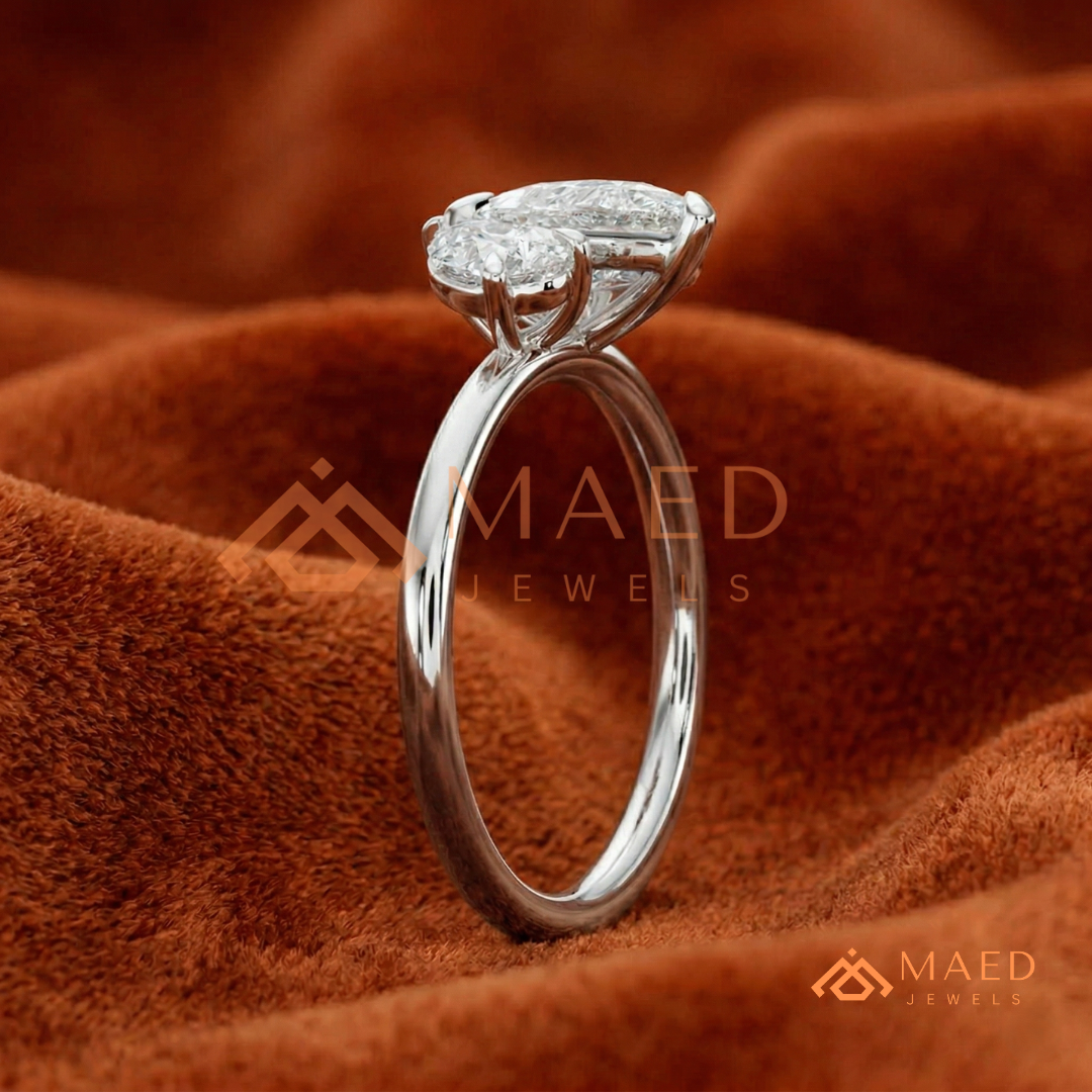 Toi et Moi Dual Pear Cut Bypass Engagement Ring in 14K Gold, Rose Gold & Silver
