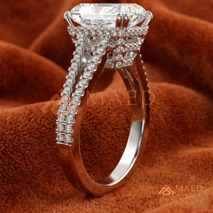Radiant Cut Engagement Ring with Split Shank Pavé Band in Silver, 14K Gold, & 14K Rose Gold