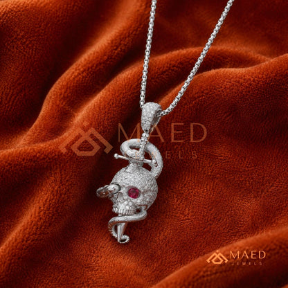 Fully Flooded Skull & Serpent Statement Charm – Ruby Red Eye Hip Hop Pendant