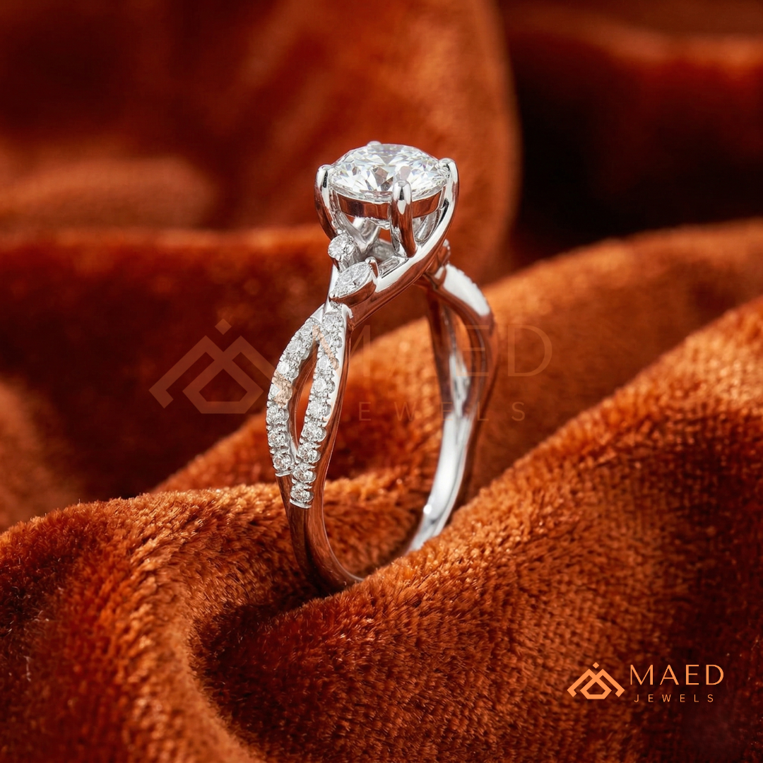 Enchanted Vine Round Brilliant Cluster Ring in 14K Yellow Gold, Rose Gold & Silver