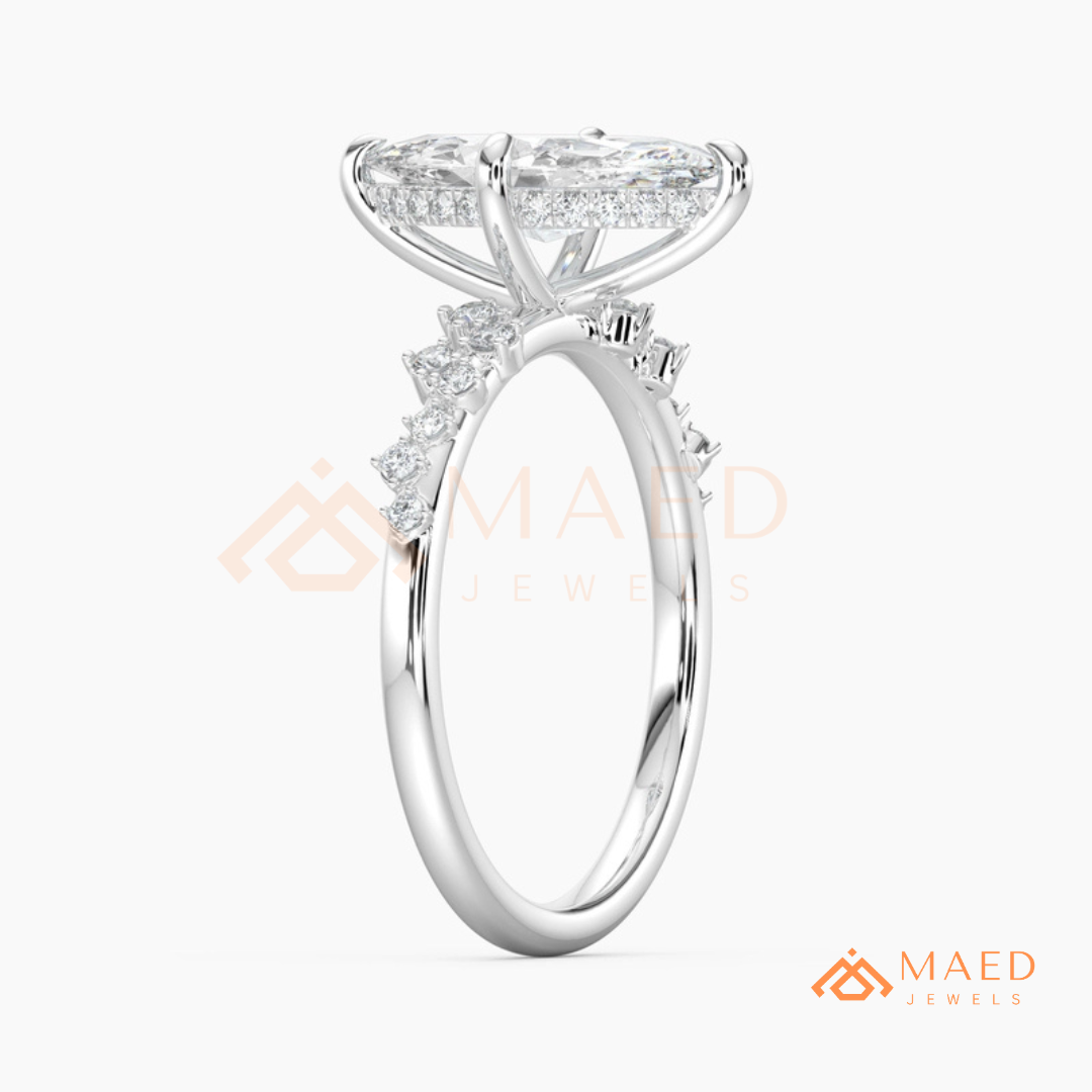 Vintage Marquise Cut Engagement Ring | Cluster Vine Band in 14K Gold, Rose Gold & Sterling Silver