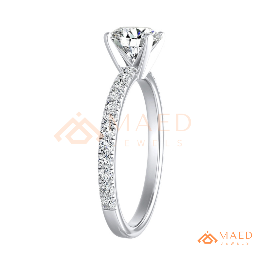 Oval Cut Moissanite Engagement Ring in 14K Gold, Rose Gold & Sterling Silver | Pave Diamond Simulant Wedding Band