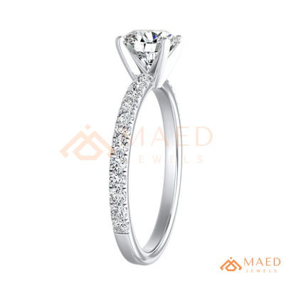 Oval Cut Moissanite Engagement Ring in 14K Gold, Rose Gold & Sterling Silver | Pave Diamond Simulant Wedding Band
