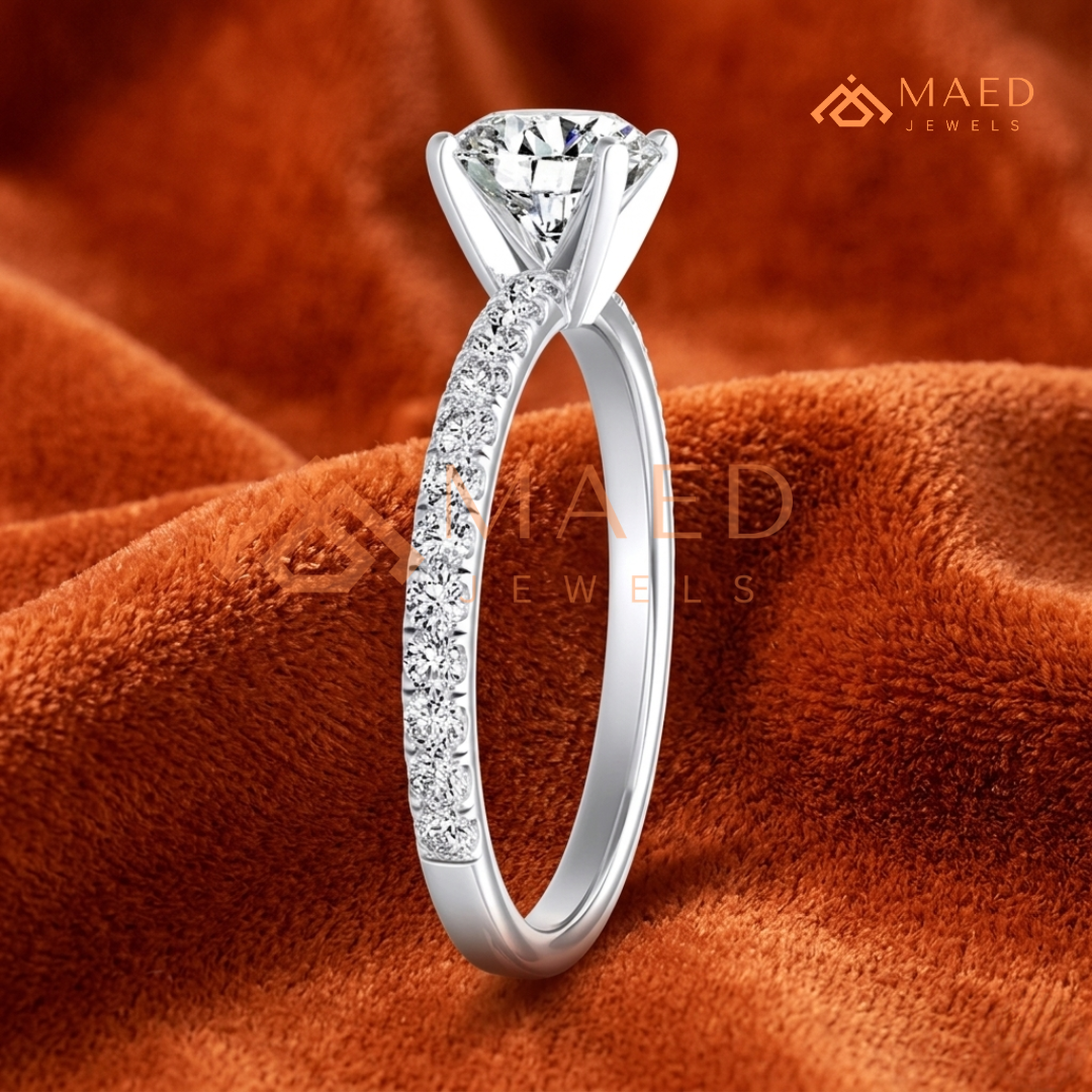 Oval Cut Moissanite Engagement Ring in 14K Gold, Rose Gold & Sterling Silver | Pave Diamond Simulant Wedding Band