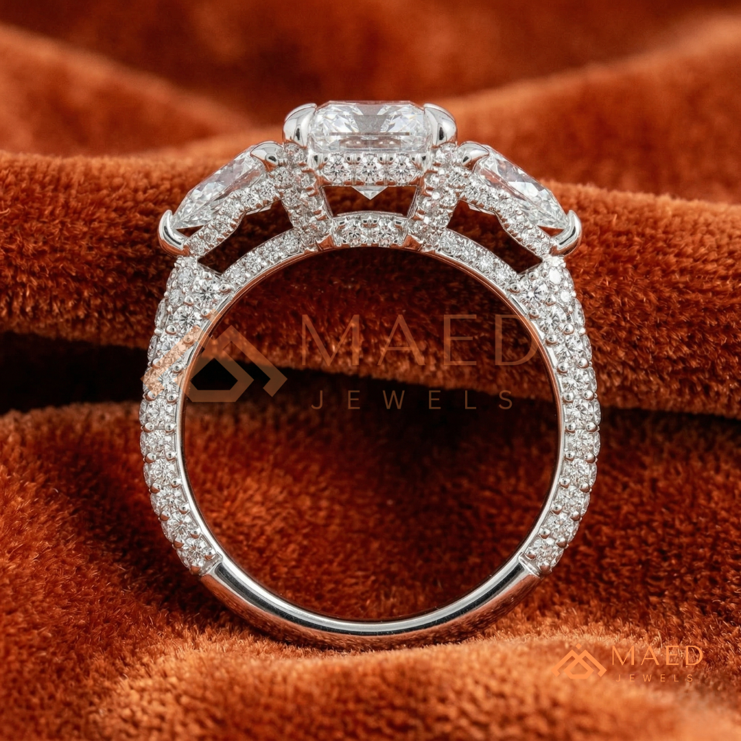 Modern Oval Cut Triple Row Engagement Ring with Baguette & Pavé Band