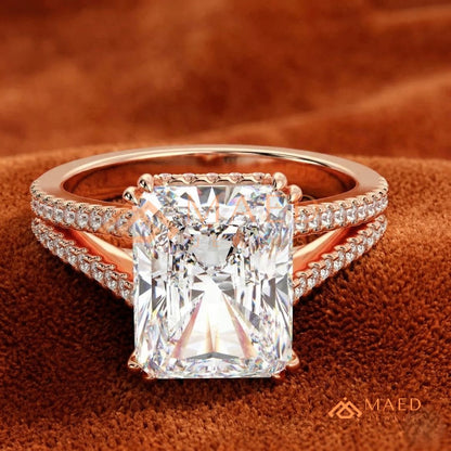 Radiant Cut Engagement Ring with Split Shank Pavé Band in Silver, 14K Gold, & 14K Rose Gold