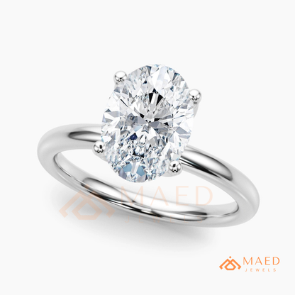 Oval Cut Solitaire Engagement Ring | Classic 4-Prong Plain Band Promise Ring | 14K Gold, Rose Gold & Sterling Silver