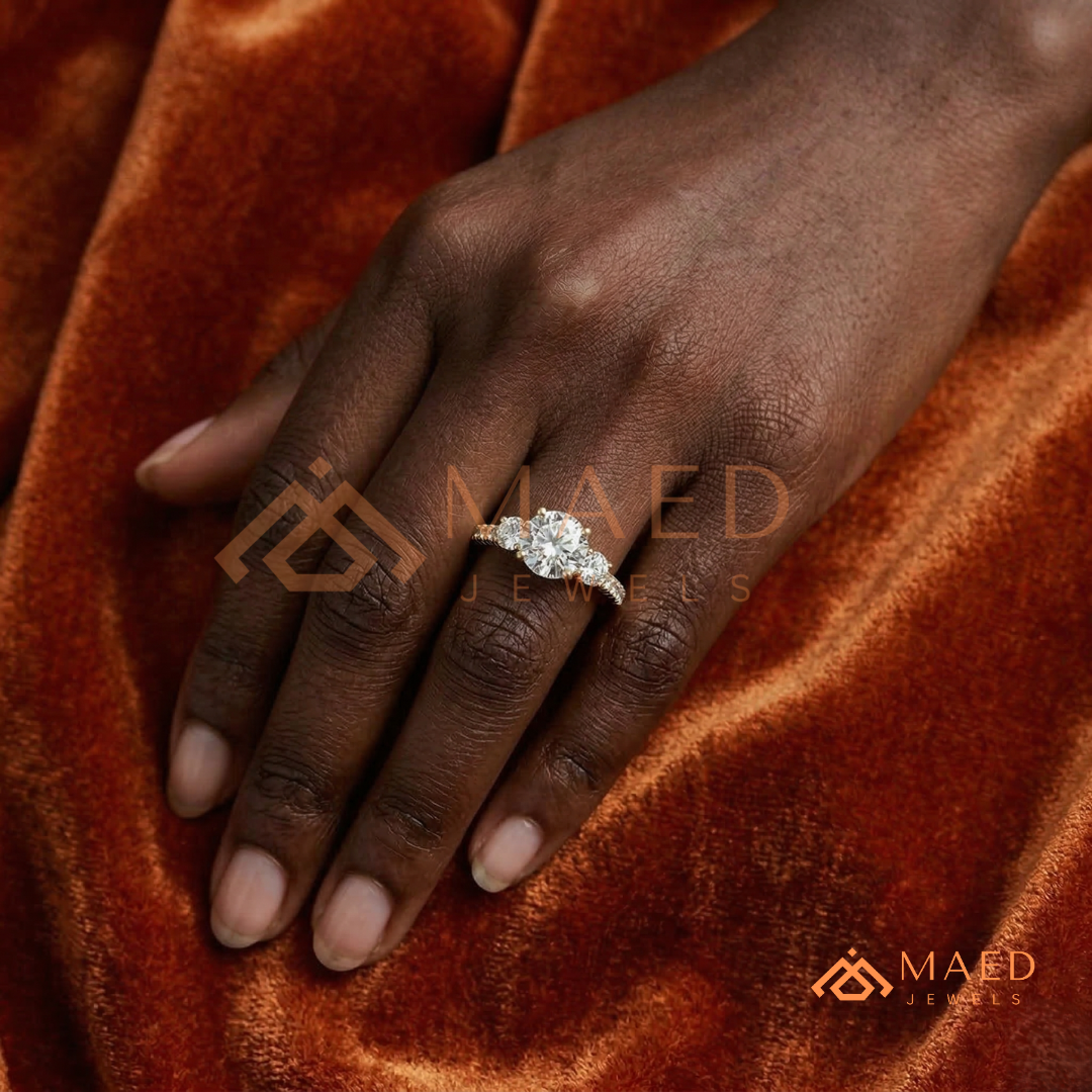 he Trinity Pave Band Ring | Round Brilliant Three-Stone Anniversary Band