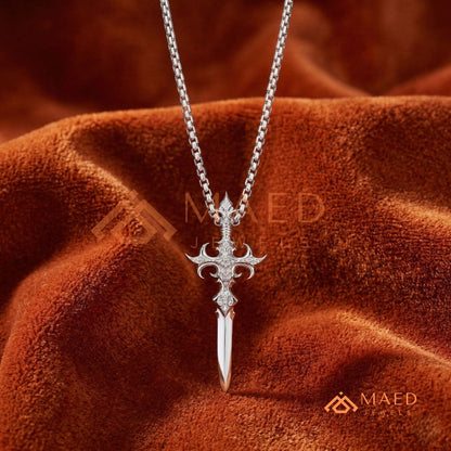 Gothic Dagger Cross Pendant Necklace in Sterling Silver, 14K Gold & Rose Gold