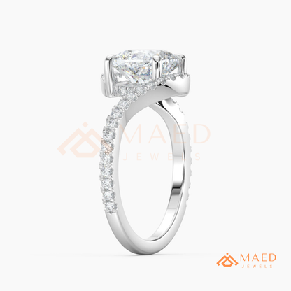Cushion Cut Moissanite Bypass Halo Engagement Ring in Sterling Silver, 14K White Gold & Rose Gold | Criss Cross Diamond Simulant Wedding Ring