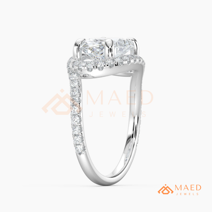 East-West Oval Cut Halo Engagement Ring | Bypass Pavé Band in 14K Gold, Rose Gold & Sterling Silver