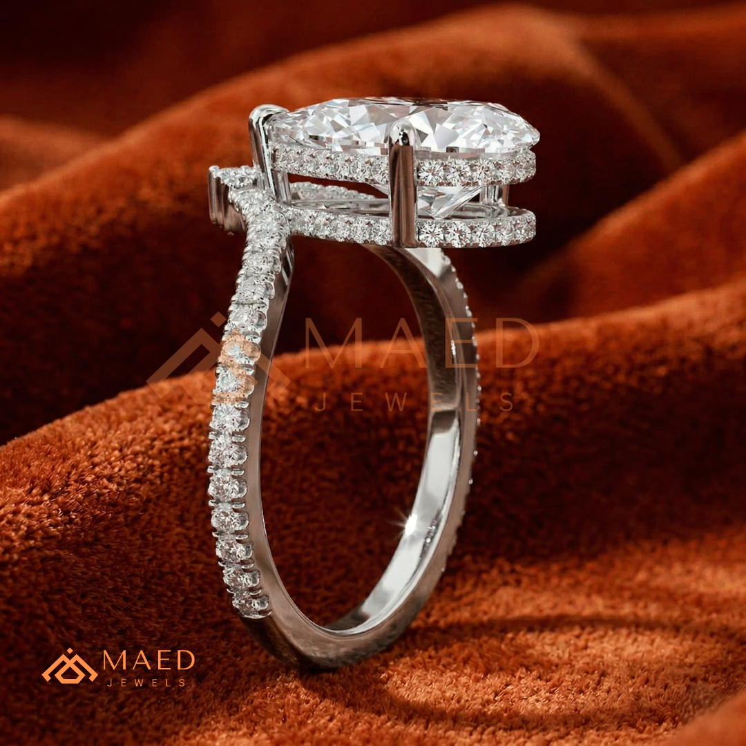 Pear Cut Chevron Engagement Ring in Sterling Silver, 14K Gold & 14K Rose Gold