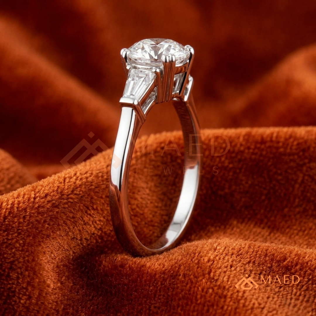 Classic 3-Stone Tapered Baguette Ring in 14K Yellow Gold, Rose Gold & Sterling Silver