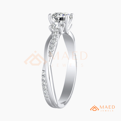 Classic 3-Stone Twisted Pavé Diamond Simulant Ring in Gold, Rose Gold & Silver